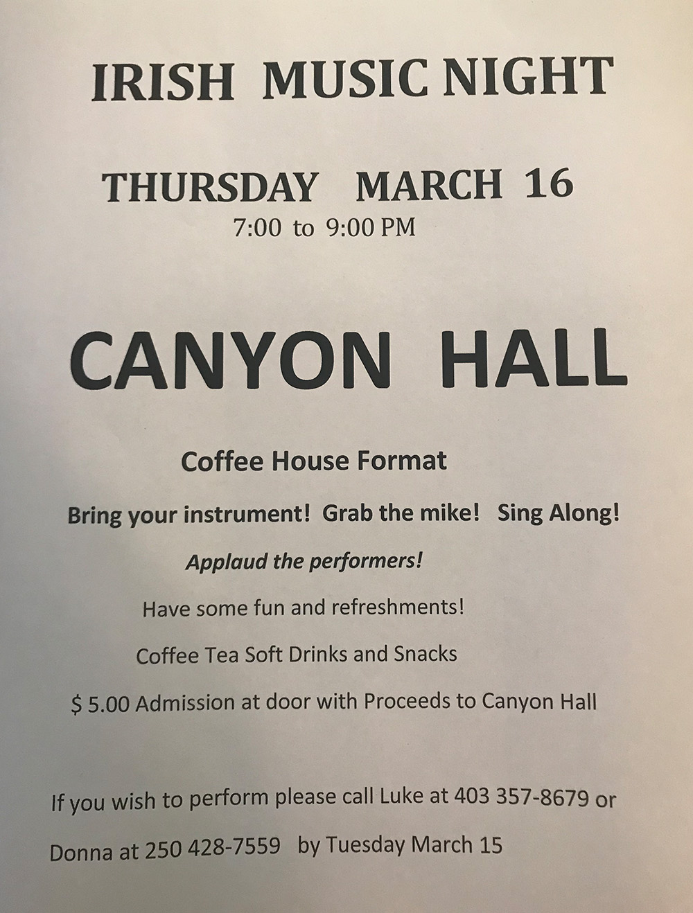 Canyon Community Irish Music Night